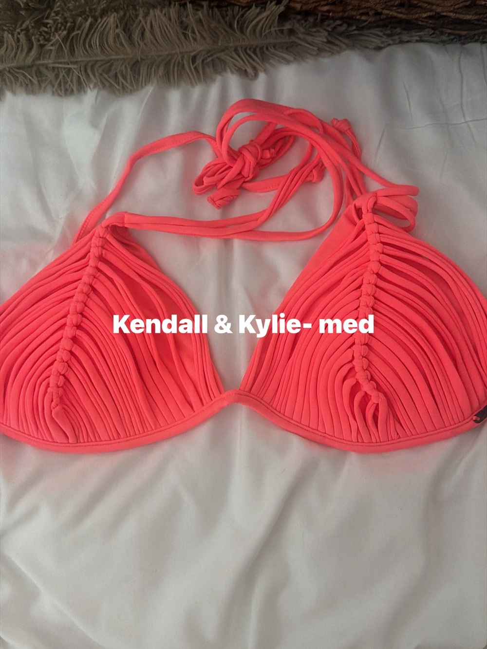 Kendall & Kylie Bright Coral Braided Triangle Bikini Top